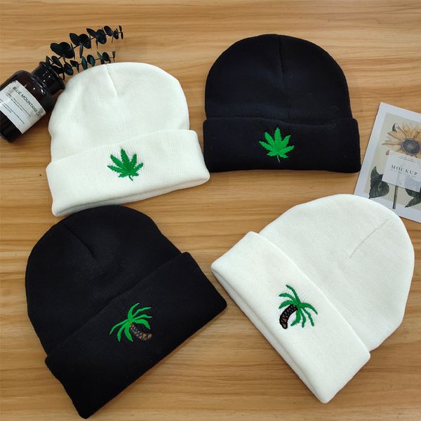 

leaf hip hop knitted cold hat for men and women fall/winter wool caps, Blue;gray