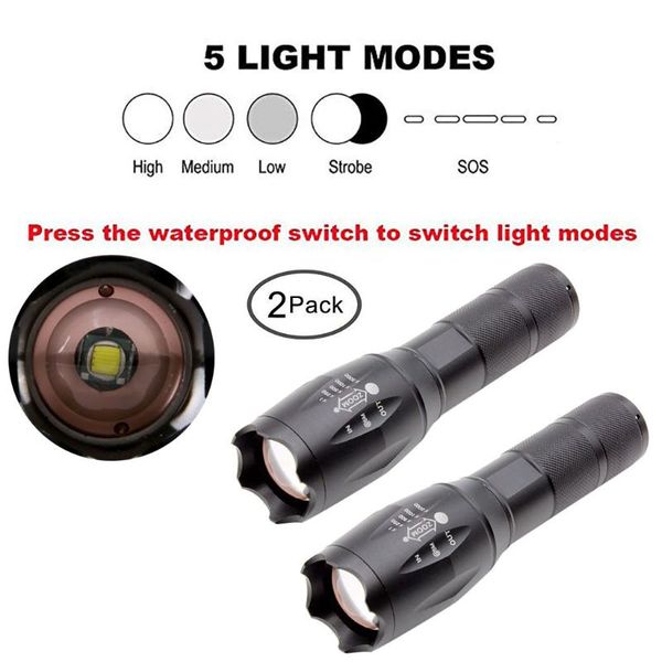 

2pcs water resistant torch light zoomable t6 with 5 modes mini led lamp bike lights