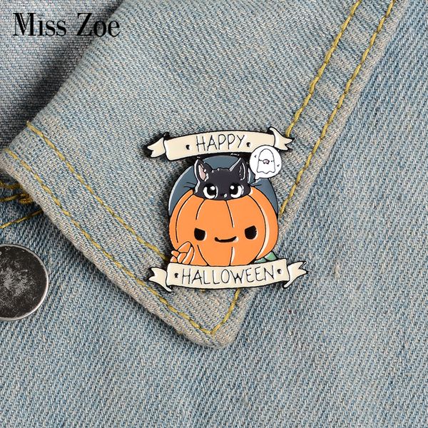 

happy halloween enamel pin custom pumpkin cat brooches backpack clothes lapel pin punk funny badge jewelry gift kids friendsdio chan contact, Gray