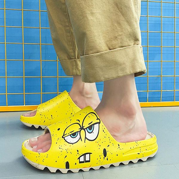 

slippers 2021 men graffiti pattern platform cartoon outdoor comfortable summber beach slides soft sole flip-flops room shoes, Black