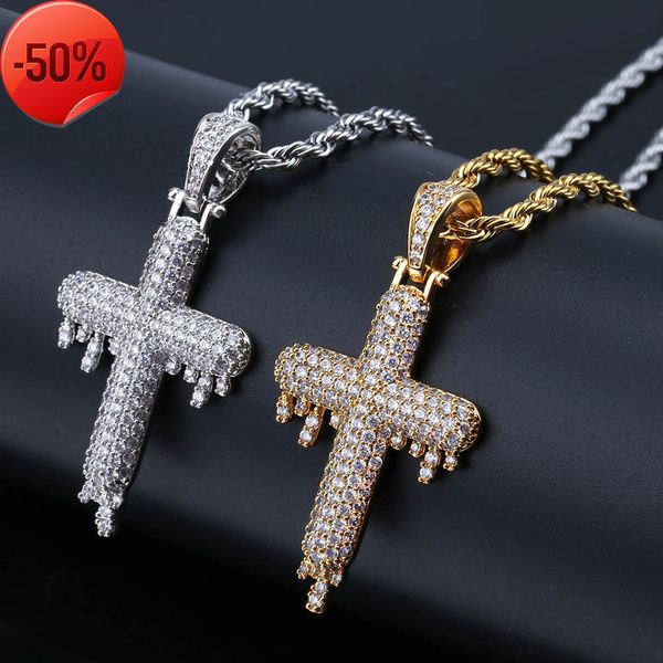 

cross drop hip hop pendant inlaid with zircon, Silver
