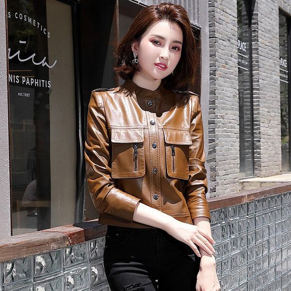 

women's leather & faux 100% real sheepskin coat female genuine jacket short slim jackets for women outerwear jaqueta de couro, Black