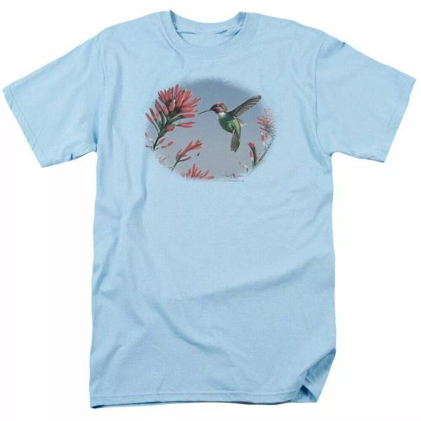 

Wild Wings Annas Hummingbird T Shirt Mens Licensed Bird Tee Light Blue, White;black