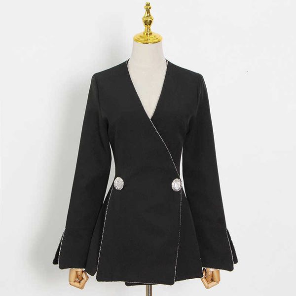 

women's suits & blazers [ewq] korea chic simple trendy women v-neck two-button fashion temperament long-sleeved split fork blazer autum, White;black