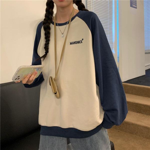 

women's hoodies & sweatshirts autumn clothes minority women fashion ins2021 korean loose lazy wind contrast letter embroidered top, Black