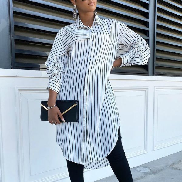 

women striped loose shirt dresses long sleeves casual fashion spring summer african large size ladies vestidos female 210416, Black;gray