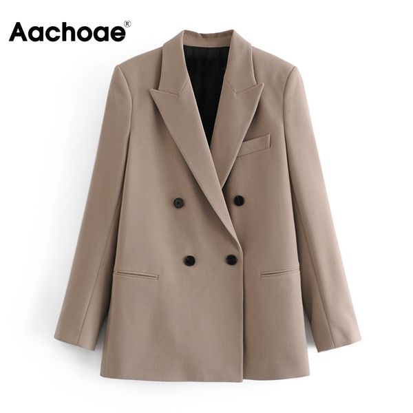 

spring autumn casual khaki blazer women double breasted elegant office suits long sleeve ladies outwear veste femme 210413, White;black