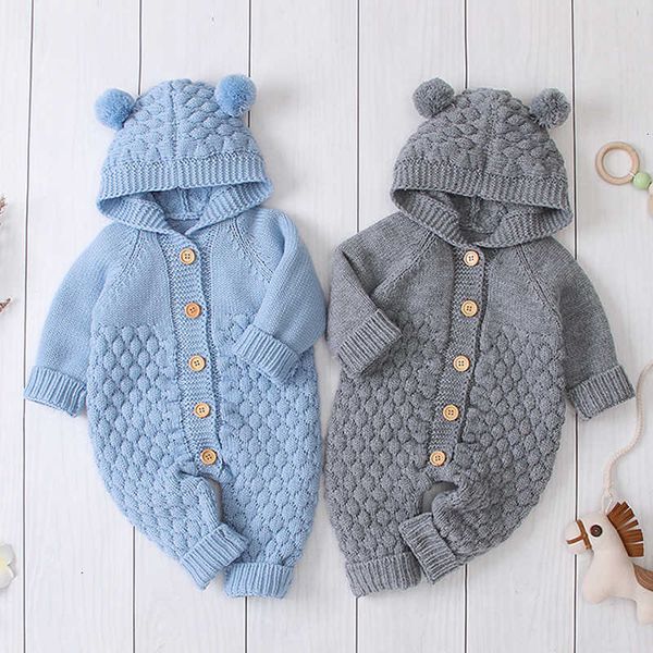 

boys girls hooded clothes children infant baby boy girl kids knitting long sleeve rompers black friday m1e9, Blue