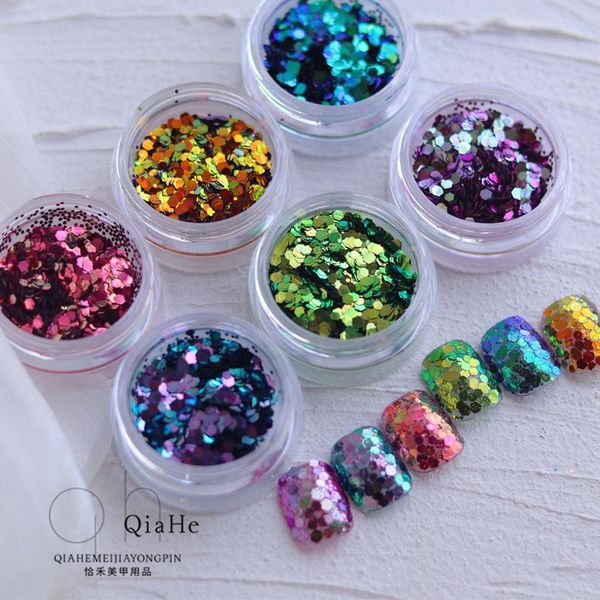 

nail glitter korean big sequins super flash chameleon mixed bright gradation colorful decoration patch, Silver;gold