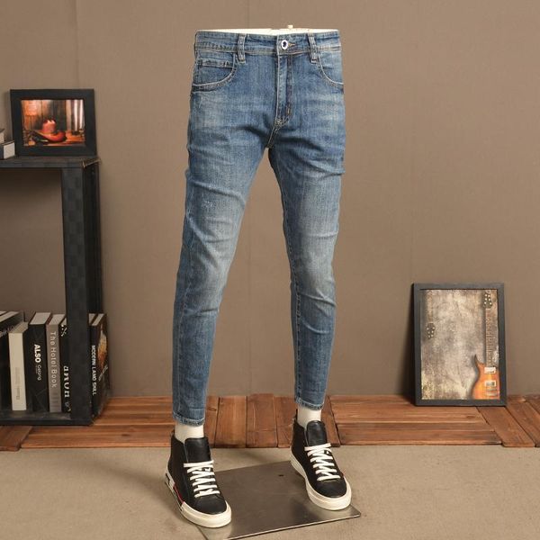 

summer jeans men casual streetwear regular fit denim pants men's, Blue
