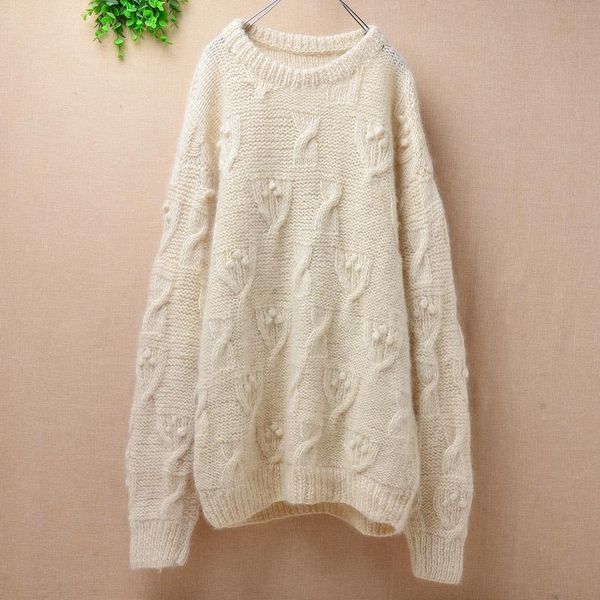 

mujer woman 100% wool thick needles keep warm hand knitted crochet pullover sweater loose outwear winter jumper pull women's sweate, White;black