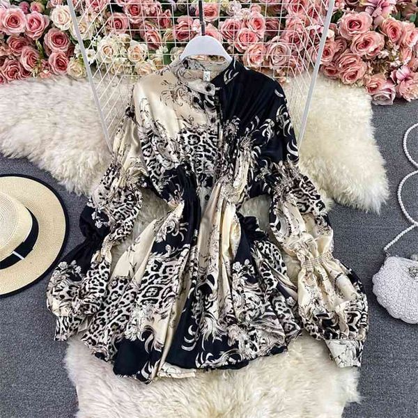 

spring female european american temperament blouse stand-up collar loose fold retro blusa printed shirt gk406 210506, White