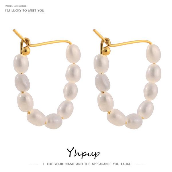 

hoop & huggie yhpup stylish natural freshwater pearl earrings for women jewelry charm metal elegant geometric orecchini donna, Golden;silver