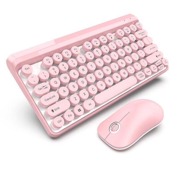 

2.4g punk key wireless keyboard and mouse set,waterproof usb portable multimedia 87 keys retro round for home,office combos