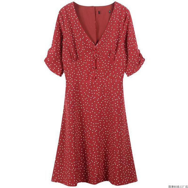 

red polka dot v neck button high waist halter hollow out short sleeve elegant mini dress summer d1491 210514, Black;gray
