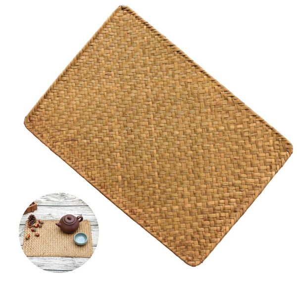 

mats & pads khaki seagrass place mat handmade straw placemat heat-resistant easy to clean tea pad for set