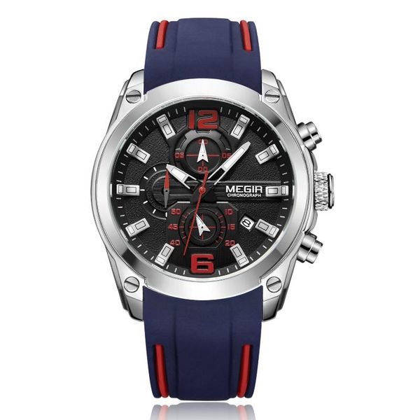

wristwatches megir men's watch multi-function chronograph calendar sports waterproof, Slivery;brown