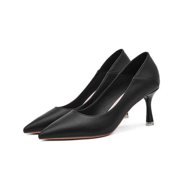 

dress shoes women's autumn 2021 korean version of pointed toe nude high heels soft leather solid color ladies single, Black