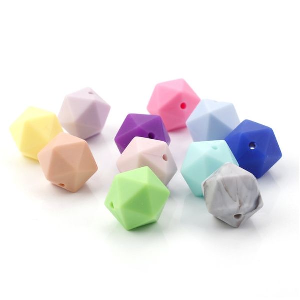 

100pcs icosahedron food grade silicone teething beads 14mm for baby nursing necklace teether pacifier a 220209
