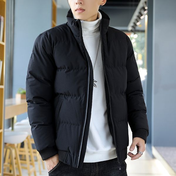 

men winter puffer jackets casual fashion hip hop thicken warm loose stand collar all-match parkas jacket, Black