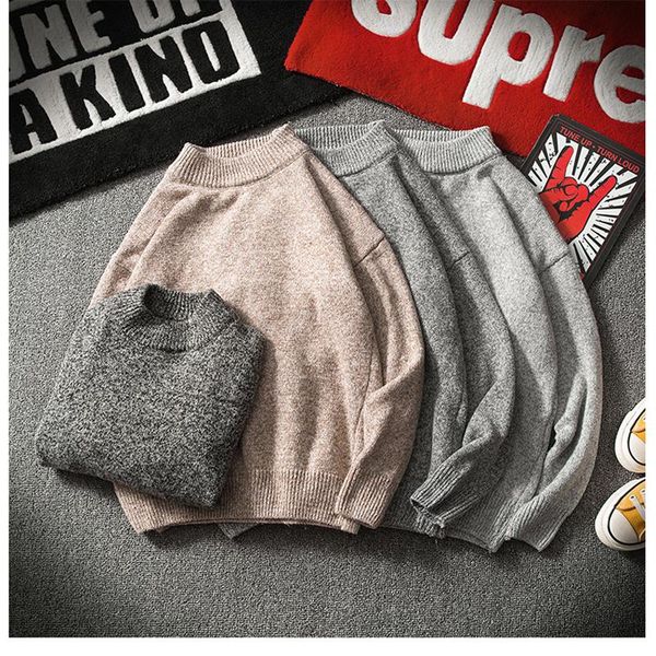 

japanese pullover sweater autumn men handsome casual plus size korean loose round neck trend student cool men's sweaters, White;black