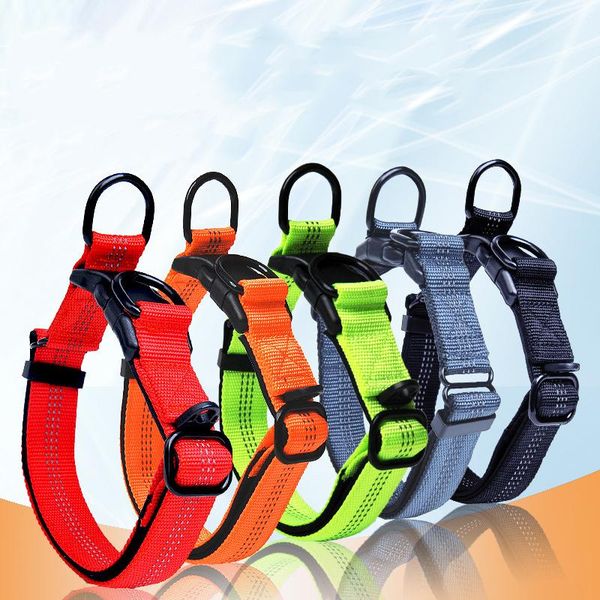 

dog collars & leashes nylon reflective medium large collar double d ring traction pet adjustable dogs neck soft diving cloth lining