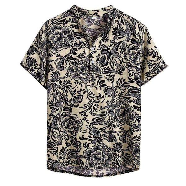 

men's shirts ethnic short sleeve casual cotton linen printing blouse hawaiian beach shirt mens holiday vacation clothing, White;black