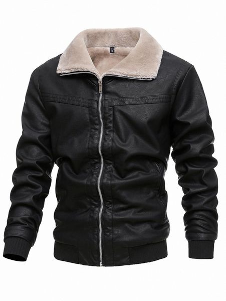 

men fleece lined pu leather jacket d7gk#, Black;brown
