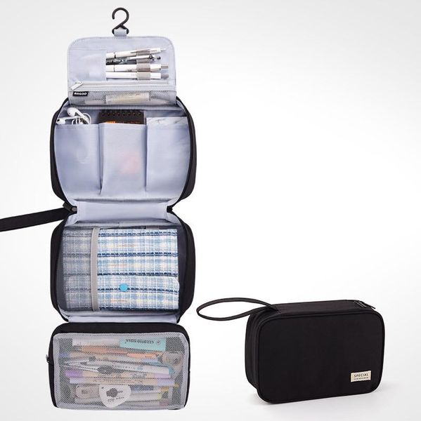 

retractable pencil case canvas large capacity pen solid color bag school stationery storage kids girls wash bags