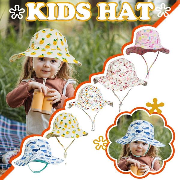 

toddler kids baby boys girls floral animal sunscreen cap hat bucket casquette caps & hats, Yellow