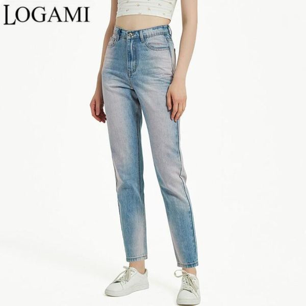 

women's jeans logami high waist tie dye for women casual boyfriend woman summer 2021 straight, Blue