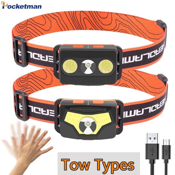 

body motion sensor led headlamp brightest xpg+cob 7 modes headlight with hook magnet camping lamp built-in battery headlamps