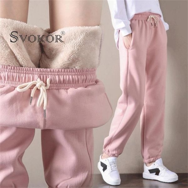 

svokor warm pants winter thickened lamb fur cashmere slim casual sports korean fashion plus velvet sweatpants 210915, Black;white
