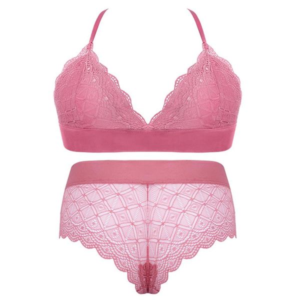 

bras sets push up brassiere adjustable lace bra set hollow out panties padded brief wireless transparent underwear suit, Red;black