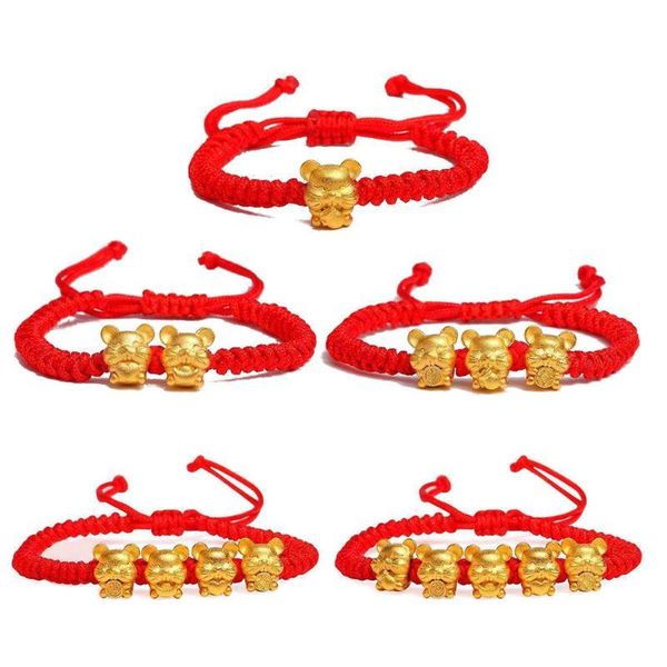 

year mascot five fortunes mouse red string bracelet attract wealth luck charm bracelets, Golden;silver