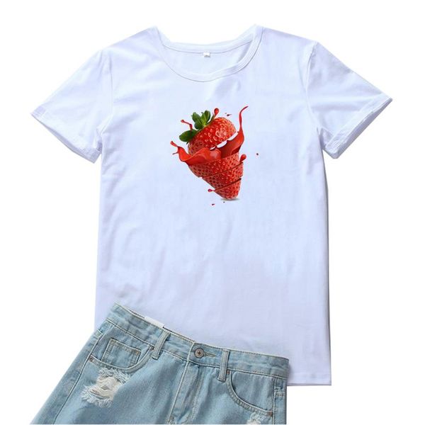 

women's t-shirt strawberry pattern women t shirt 3d fruit graphiic print tshirt harajuku streetwear camiseta mujer grunge aesthetic, White