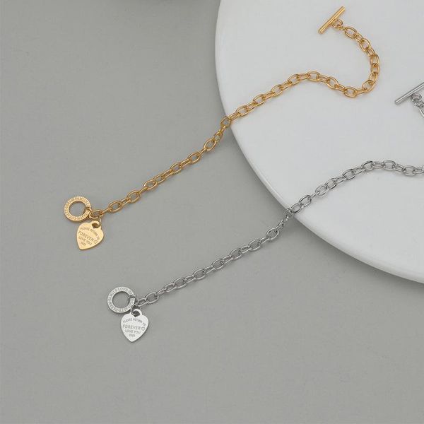 

charm bracelets allme ins fashion letter printing heart pendant bracelet for women gold titanium steel circle chunky chains gifts, Golden;silver