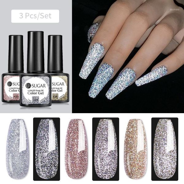 

2/3/4pcs reflective glitter color gel polish laser sequins soak off uv led nail varnish nails art set1, Red;pink