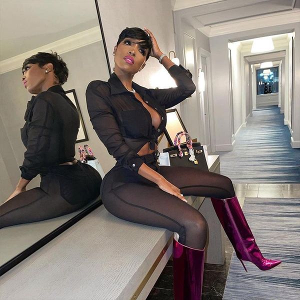 

black 2 piece set womenpant club outfits mesh sheer crop and leggings birthday party for two pants, White