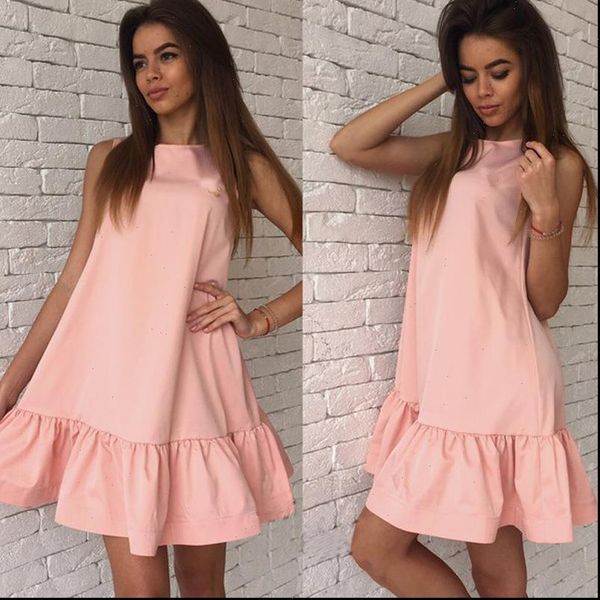 

fashion spring summer womens dress casual sleeveless solid color mini a line party dresses vestidos, Black;gray