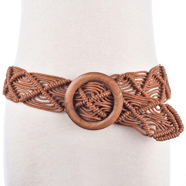 

belts ethnic handmade for women wood buckle wax cord woven woman's accesories boho beach dress waist belt bohemia knitted, Black;brown