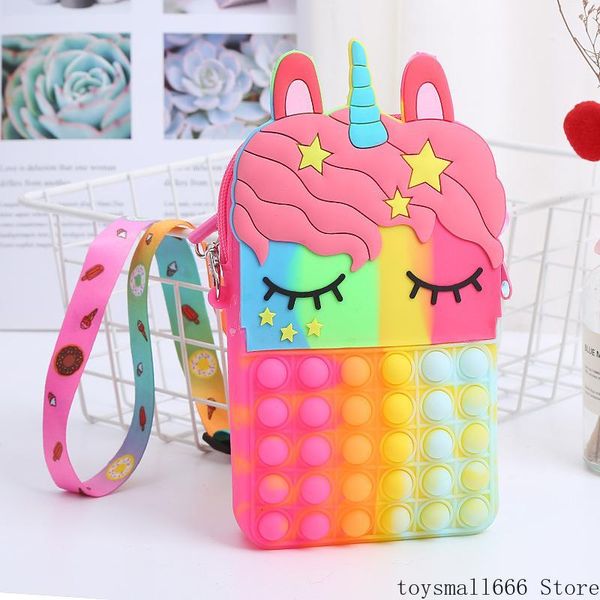 

big size fidget toys silicone shoulder bag cellphone straps phone pouch case coin purse unicorn toys for women kids gifts