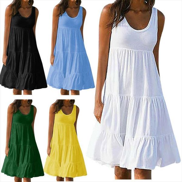 

sleeveless round neck solid women dresses color splicing big swing beach vestido de mujer, Black;gray