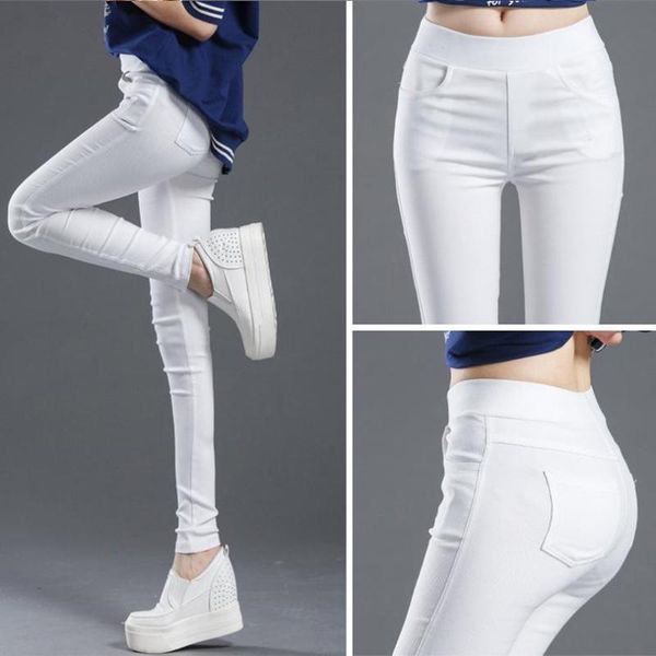 

women's pants & capris chsdcsi pencil casual trousers women high waist pockets elastic black white skinny slim office