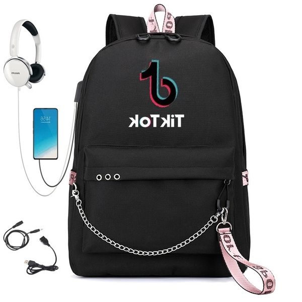 

tiktok tiktok shoulder bag, male and female student backpack usb travel bag