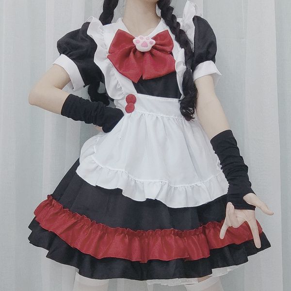 

luxury casual dresses black and red halloween maid drs dark department college lolita little evil witch drs, Black;gray