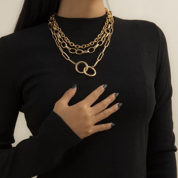

chains 3pcs/set multilayer cuban curb chunky chain necklace for women men boho fashion circle link necklaces aesthetic neck jewelry, Silver