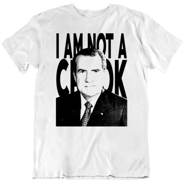 

richard nixon us president not a crook quote t shirt, White;black