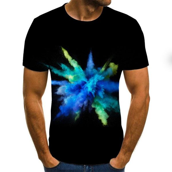 

men's t-shirts summer fashion casual t-shirt 3d printed short-sleeved round neck with bright fireworks pattern, White;black