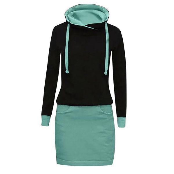 

casual dresses fashion women autumn winter patchwork long sleeve hooded dress sweatshirt drawstring loose party club vestidos#g3, Black;gray